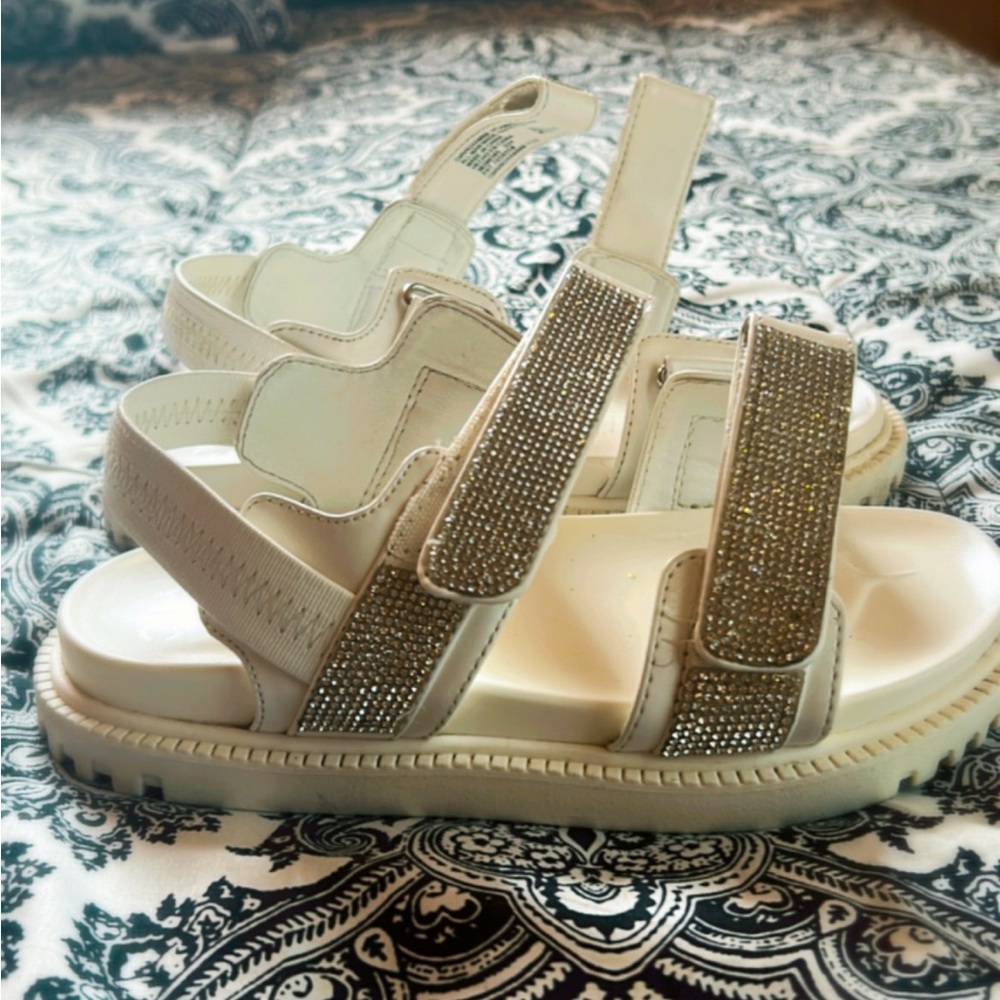 Steve Madden Cream Sandals with Rhinestone Straps